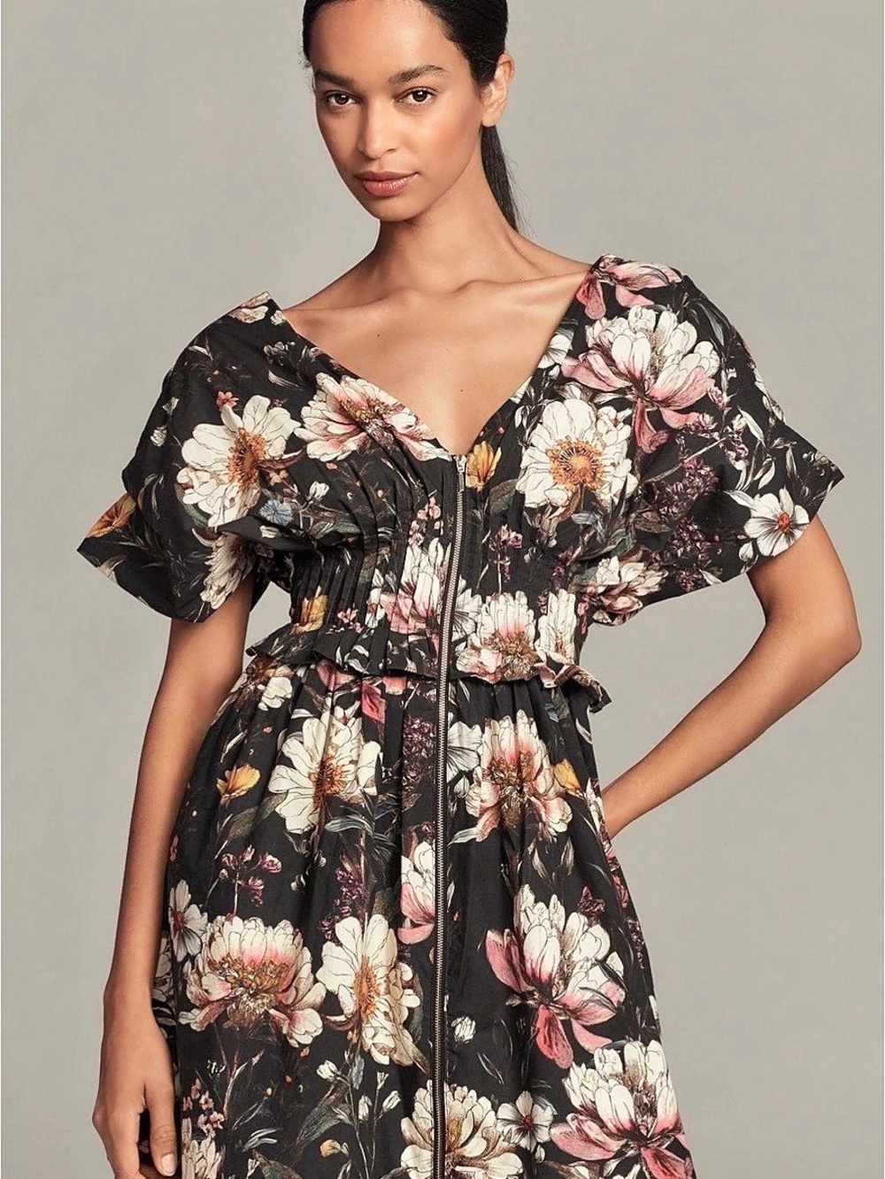Anthropologie Floral Mini Dress in Black & Pink size XS